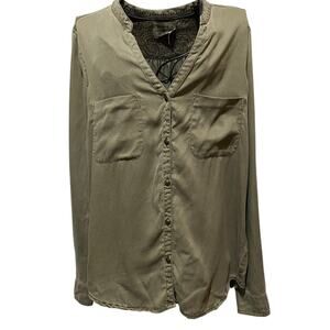 Anthropologie Holding Horses Shirt Size Small Olive Green Button Up Long Sleeve